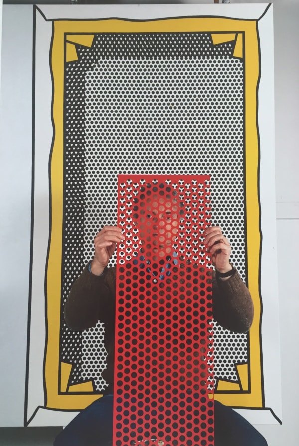 Thomas Hoepker, Roy Lichtenstein with painting and dot template at his Southampton studio, New York, 1982