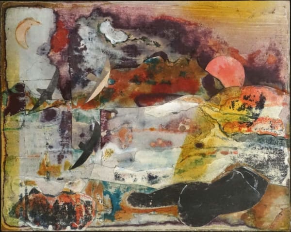 Romare Bearden, Untitled (Moon, Figure, Birds), ca. 1970