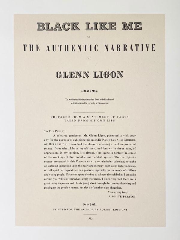 Glenn Ligon, Untitled (Black Like Me or The Authentic Narrative of Glenn Ligon...) from the Narratives Suite, 1993