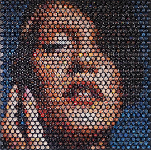 Mixed media 3d portrait wall sculpture with pop culture imagery