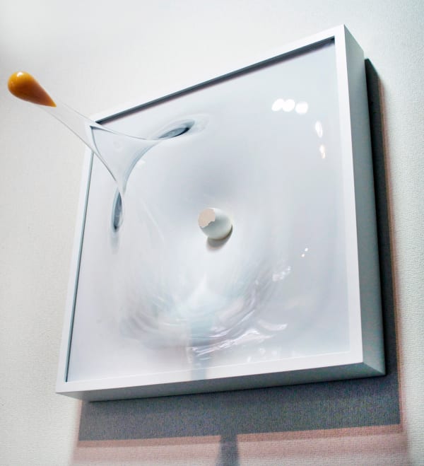 3D white egg wall sculpture made with PET