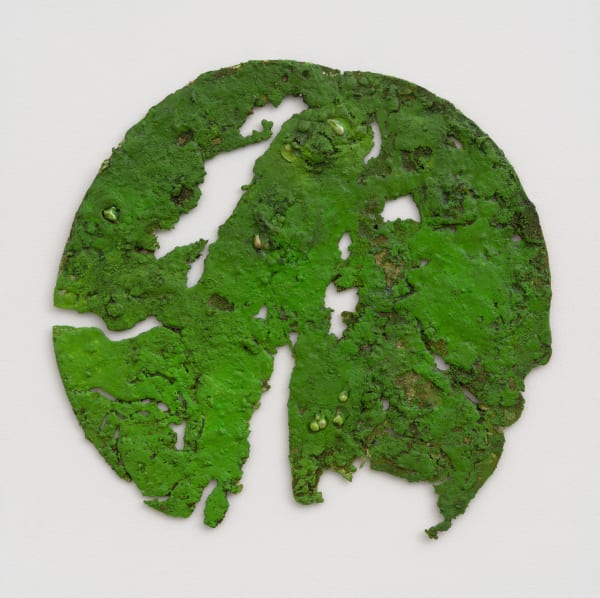 Jay Heikes Lily Pad, 2023 Oil, sand, freshwater pearls, BB's on anodized aluminum 19 1/2 x 20 inches 49.5 x 50.8 cm (JH.21151)