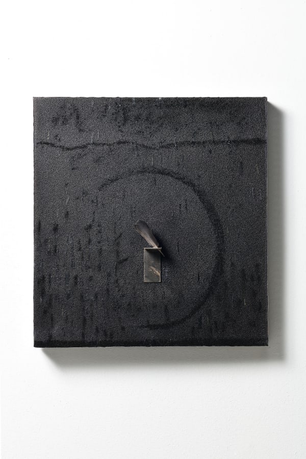 Pier Paolo Calzolari Untitled, 2021 Pigmented salt, oil pastels, pastels à l’écu, feather, iron, lead 29 1/2 x 27 1/2 x 4 inches 75 x 70 x 10 cm