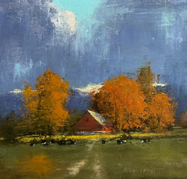 Romona Youngquist, "Cows and a Barn", 2024