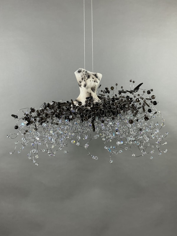 Estella Fransbergen, "Horse Hair Finish Clay Torso w/ Smokey Quartz: Suspended Shorti", 2025