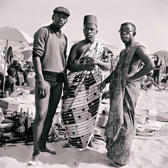 Kwame Brathwaite, Untitled (Riis beach with Jimmy, Kwame and Elombe), 1963 c., printed 2018