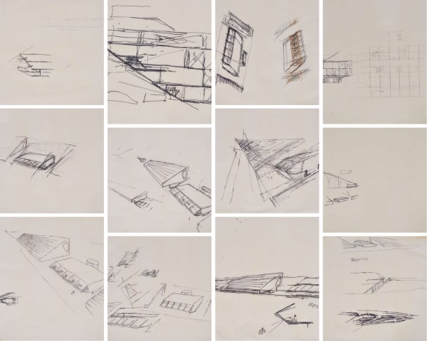 Oscar Niemeyer, Ensemble de 12 dessins - Étude pour le Sambodromo - RJ / Set of 12 drawings - Study for the Sambodromo - RJ, c. 1980
