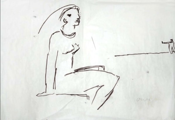 Oscar Niemeyer, Un homme aspire au loin une belle femme, c. 1980