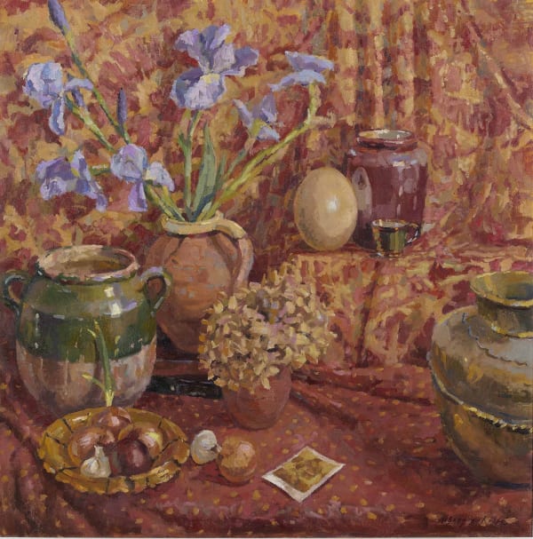Alice Boggis-Rolfe, Still Life with Irises and an Ostrich Egg, ,