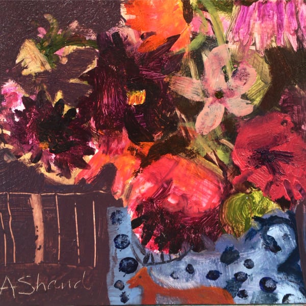 Arabella Shand, Dahlias in Deer Jug