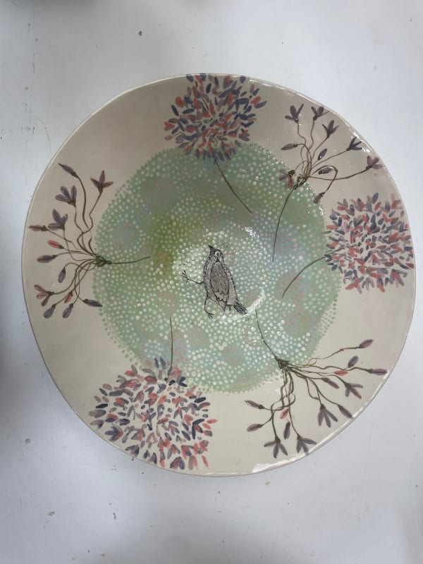 Laurance Simon, Shallow Bird Bowl with Dots and Flowers