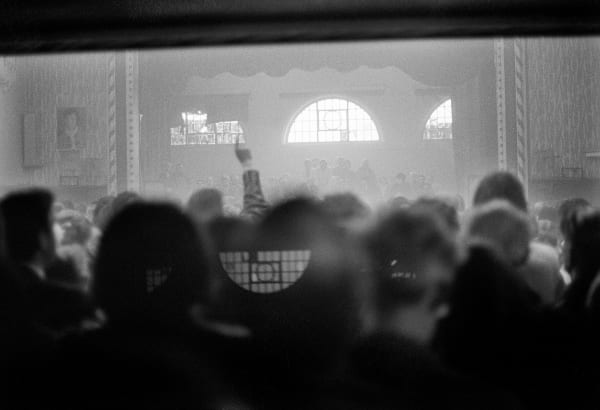 Daniel Meadows, Inside a strike meeting, Barrow-in-Furness, Cumbria. November 1974, 1974