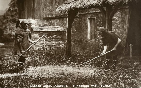 Emil Otto Hoppé, Threshing with Flails. Postcard (Lacock Abbey Pageant), 1932