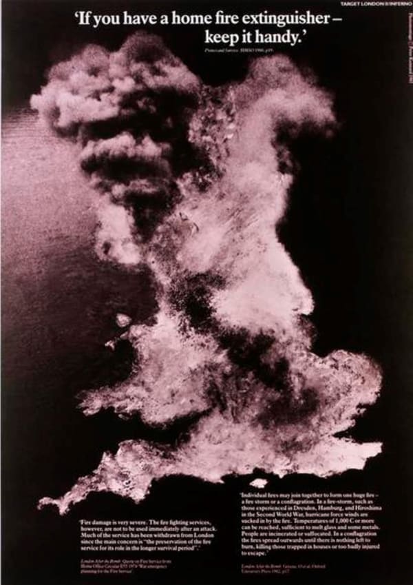 Peter Kennard, Target London. (If you have a home fire extinguisher), 1985