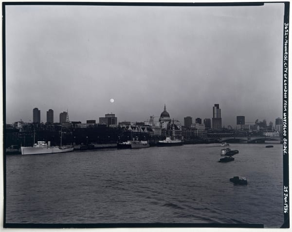 Paul Barkshire, Moonrise, City of London from Waterloo Bridge. 25 Jan, 1986