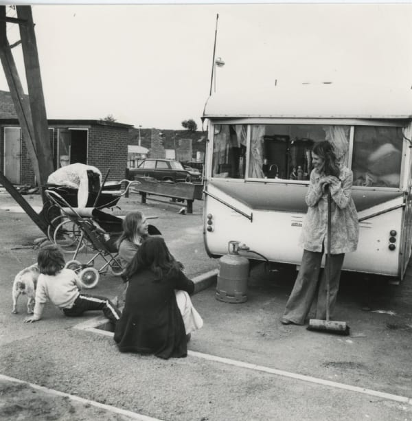 Jo Spence, Gypsies (Outside caravan), 1974
