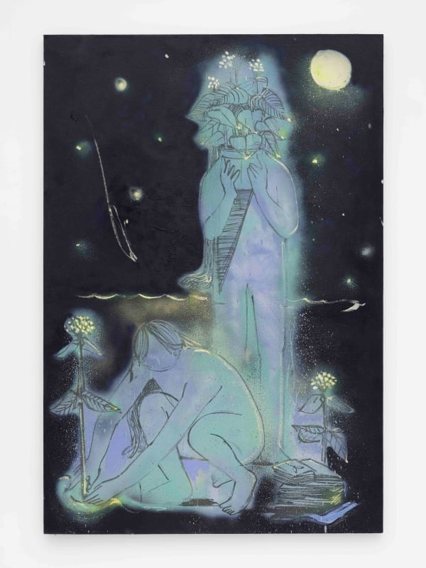 Marco Paul Lorenzetti Cosmic Gardener, 2022 Oil, aerosol and graphite on linen 70 x 47 1/2 inches 177.8 x 120.7 centimeters