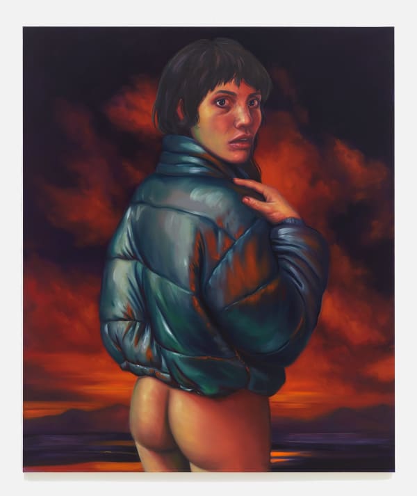 Chloe Wise He probably thinks you're a stressful phenomenon, 2019 Oil on linen 72 x 60 in (182.9 x 152.4 cm)