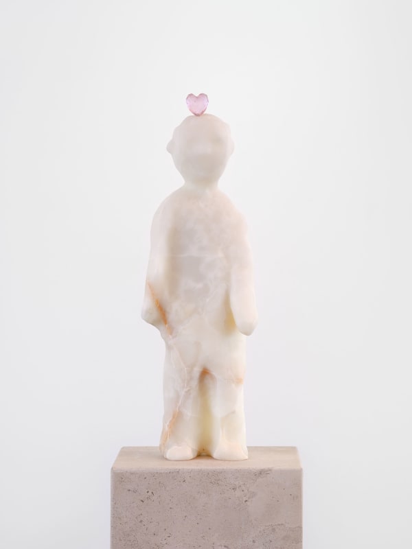 Yves Scherer Lover, 2025 White onyx, glass, pigments, sandstone plinth 44.5 x 20.5 x 35.9 in (113 x 38.35 x 55.8 cm)