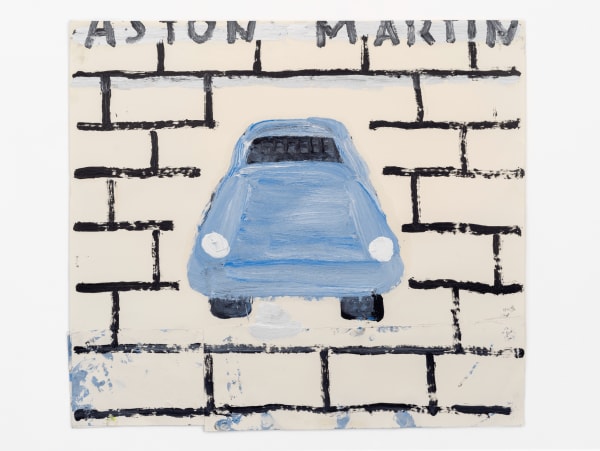 Rose Wylie, Blue Aston Martin on brick wall, 2018