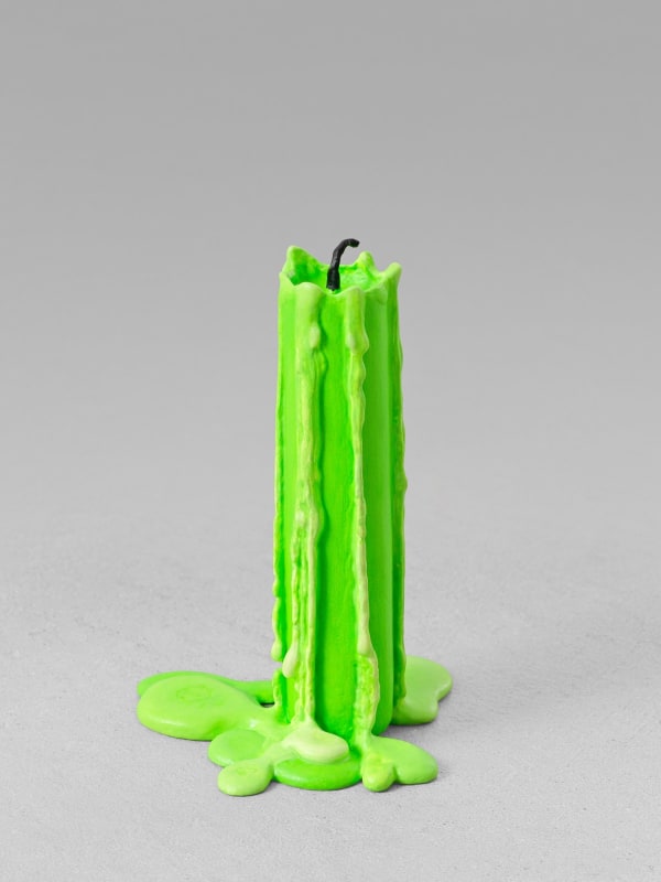 Ugo Rondinone still life. (bright green candle), 2013 Cast bronze, lead, paint 4.2 x 2.5 x 2 inches 10.7 x 6.3 x 5.1 centimeters