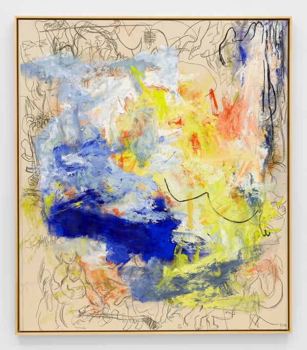 Rita Ackermann Mama 6, 2019 Oil, pigment, grease pencil, charcoal and graphite on canvas 75 x 65 in (190.5 x 165.1 cm)