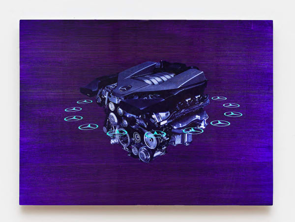 Justen Ladda Internal Combustion Engine - AMG, 2023 Mixed media on wood 20 x 28 x inches