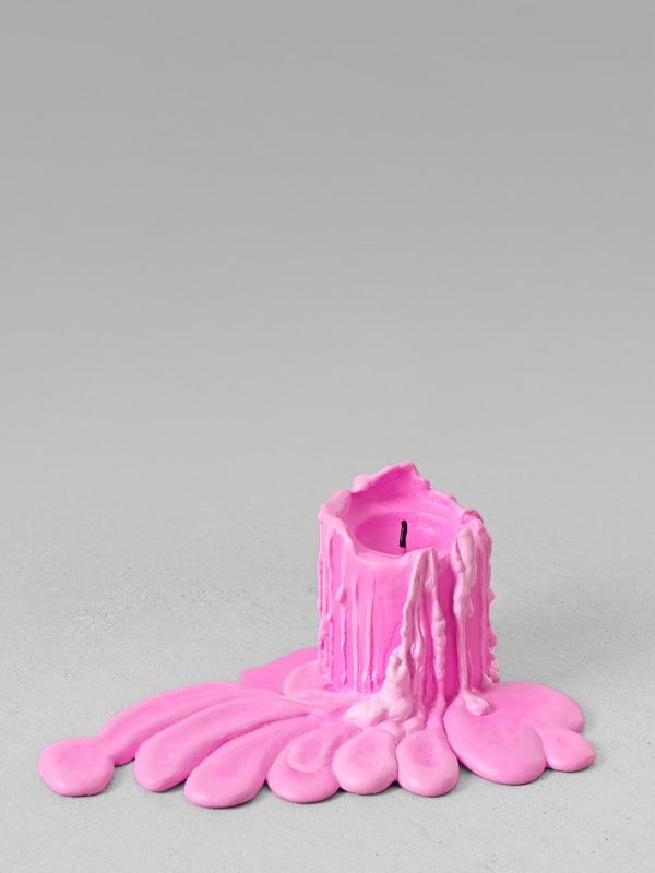 Ugo Rondinone still life (plum pink candle), 2013 Cast bronze, lead, paint 2.5 x 6.3 x 4.1 inches 6.3 x 16 x 10.4 centimeters