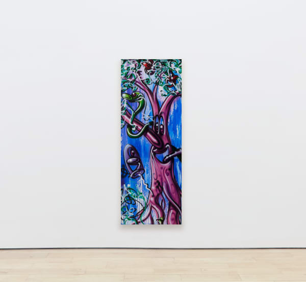 Kenny Scharf Evolution Revolution III, 2023 Acrylic and enamel on canvas 89 x 35 in (226.1 x 88.9 cm)