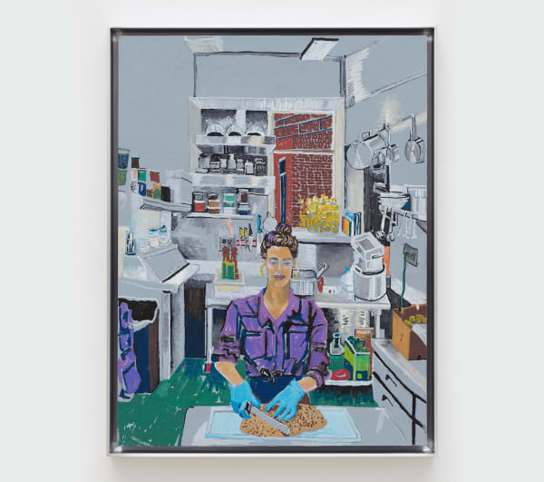 Ben Wolf Noam Mina Stone in PS 1, Chef, 2023 Oil on canvas in aluminum frame 16 x 12 in (40.6 x 30.5 cm) Framed 17 x 13 in (43.2 x 33 cm)