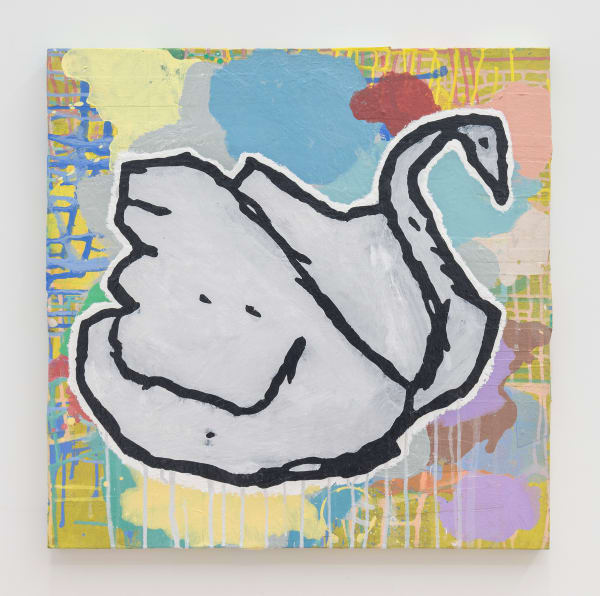 Donald Baechler (Swan), 2018 Acrylic and fabric callage on canvas 24 x 24 inches 61 x 61 centimeters