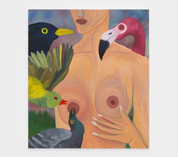 Mickey Lee Bird Feeder, 2024 Oil on canvas 52 x 45 in (132.1 x 114.3 cm)