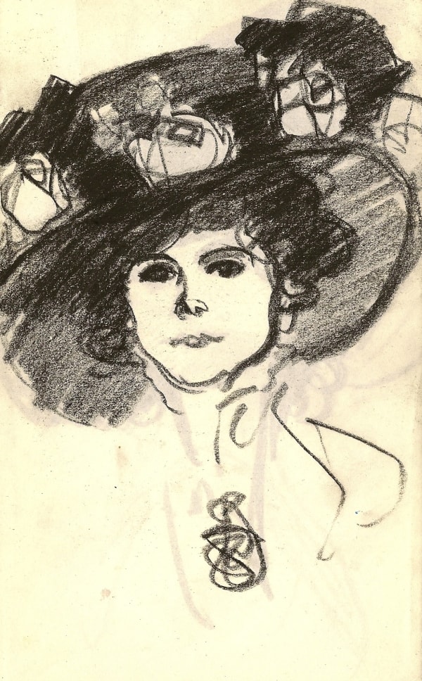 JOHN DUNCAN FERGUSSON, Portrait of a woman in large hat, c.1908-10