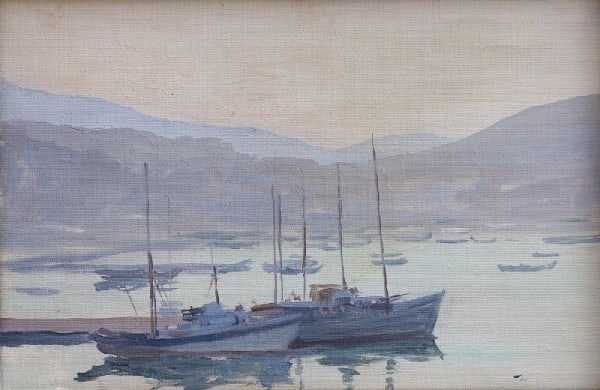 JULIAN BARROW, Boats in an Estuary, Misty Dawn