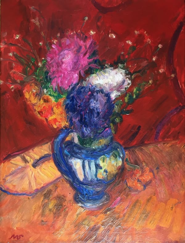 SIR MATTHEW SMITH, Still Life of Flowers on a Red Background