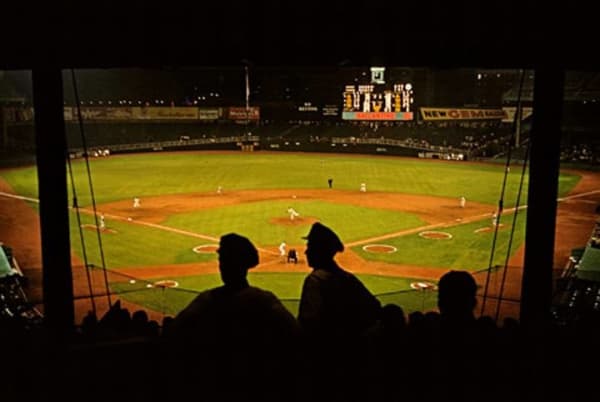Marvin Newman Night baseball game, Yankee Stadium, Bronx, New York, 1955 Archival inkjet print 13 x 19 in (33.02 x 48.26 cm)