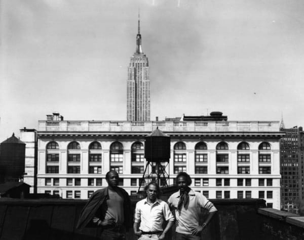 Adger Cowans, Bill Hutson, Ed Clark and Adger Cowans on Ed's Roof, c. 1950s