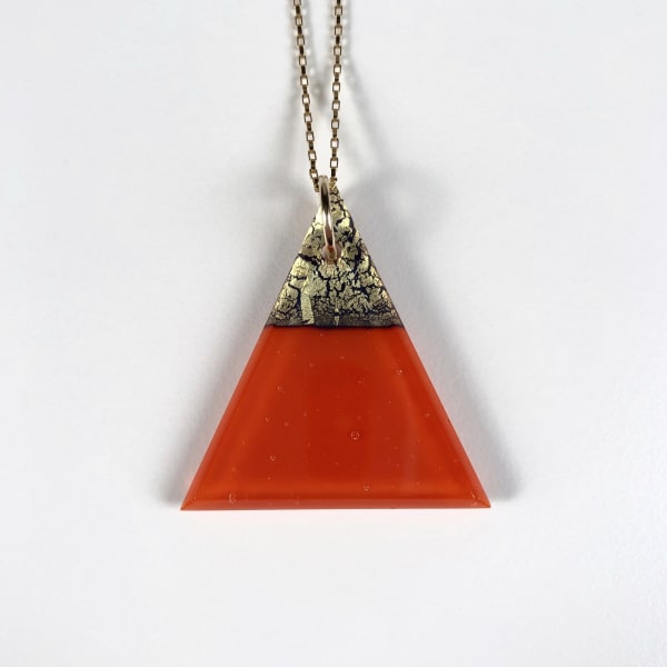 Michele Gotfredson, Geometric Glass Triangle Pendant Necklace - Pimento Red + Gold