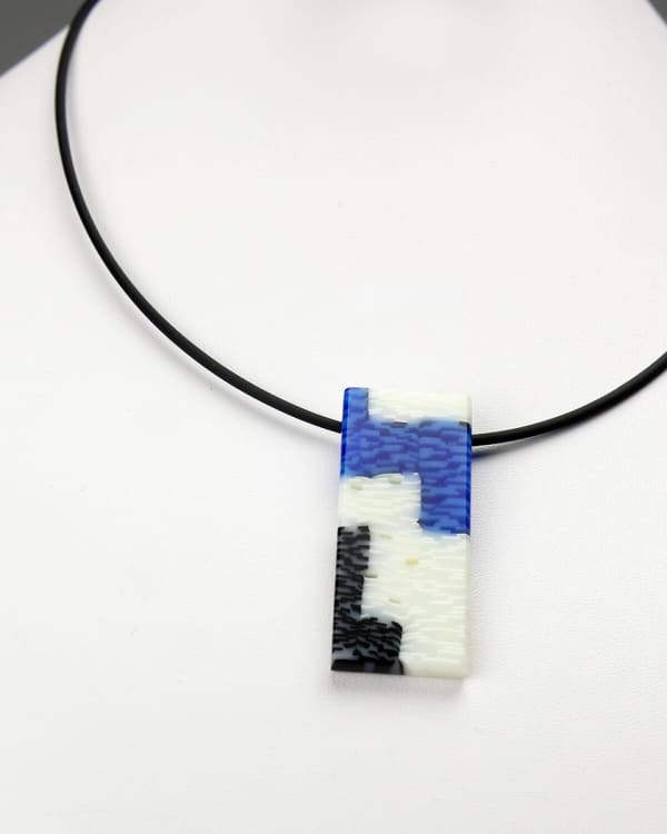 Birds in the Hand Jewelry, White, Blue, and Black Rectangular Pendant Necklace