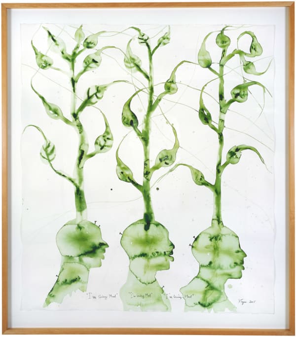 Barthélémy Toguo, I'm Going Mad (3 ttêtess et fleurs), 2005