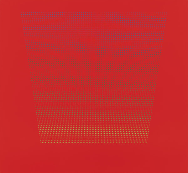 Tess Jaray, Changing Blues on Scarlet, 2001