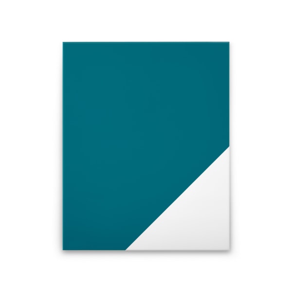 Gerold Miller’s Set c24 (2024), a minimalist artwork featuring a teal rectangular surface with a white diagonal segment, crafted in lacquered aluminum.