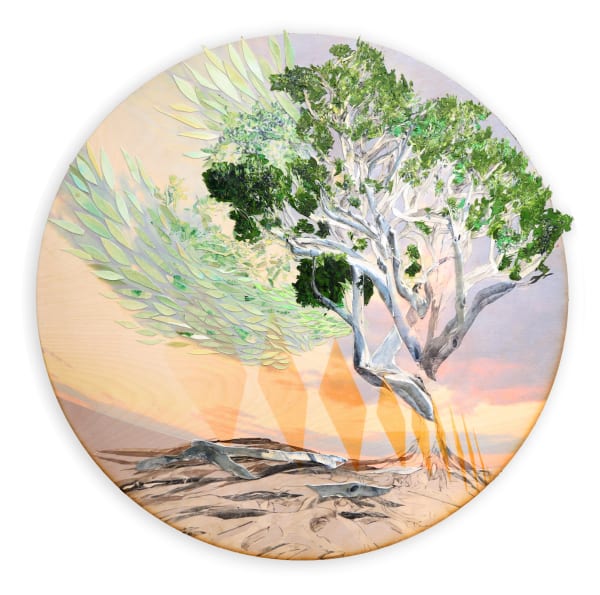 Roots, 2023 Artwork is signed on the back Archival digital print and gouache painted paper on wood panel