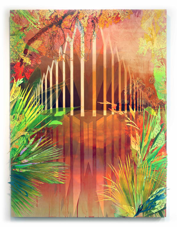 Monument, 2023 Artwork is signed on the back Archival digital print and gouache painted paper on wood panel