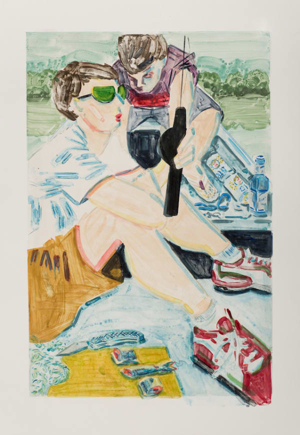 Stella Ebner Bait, Rope and Knife (The Duck Boat), 2018 watercolor monoprint 40 x 30 inches