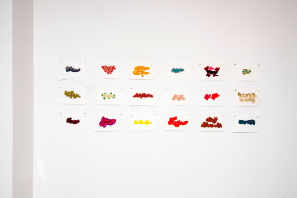 Nafis M. White Hidden Topographies 1-18, 2023 French knots on Rives BFK 5 x 7 inches each