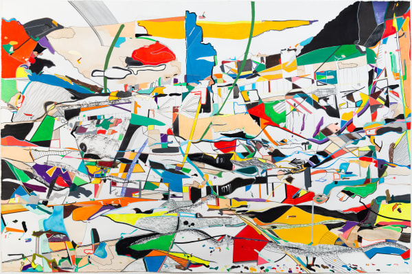 Max Van Pelt What you find coming through, 2020 gouache, India ink, walnut ink, soft pastel, coffee, colored pencil, graphite, watercolor, Rives BFK paper, acrylic ink and paint 35.5 x 53.75 inches
