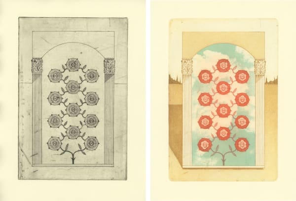 Michael Ezzell Secret Garden, 2024 intaglio and silkscreen on Hahnemühle German Etching paper 11 x 8 inches each