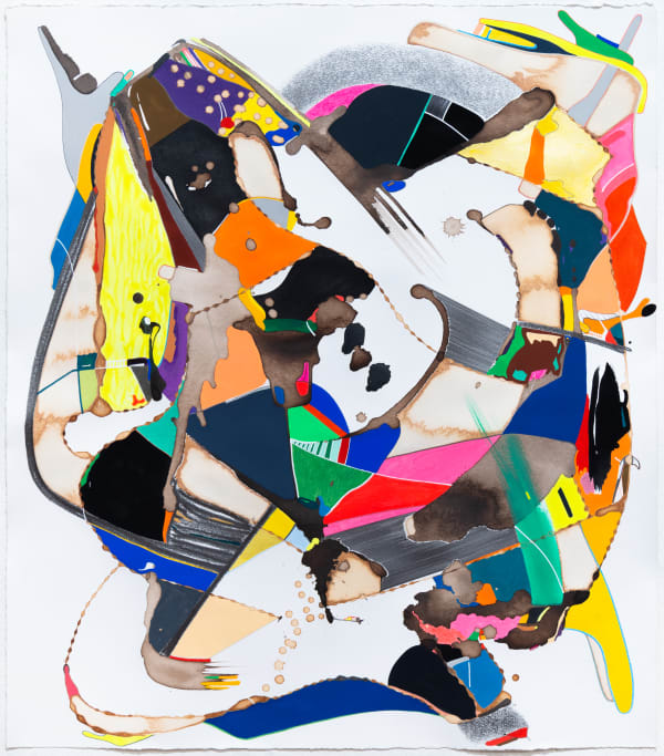 Max Van Pelt Differential, 2020 Rives BFK paper, graphite, walnut ink, coffee, gouache, India ink, colored pencil, archival pen, acrylic ink 24 x 21 inches