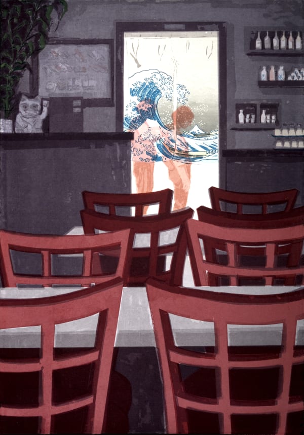 Stella Ebner The Back Rub (or the Great Wave), 2012 screen print on Japanese paper 36 x 25 inches Edition of 5 plus 2 artist's proofs